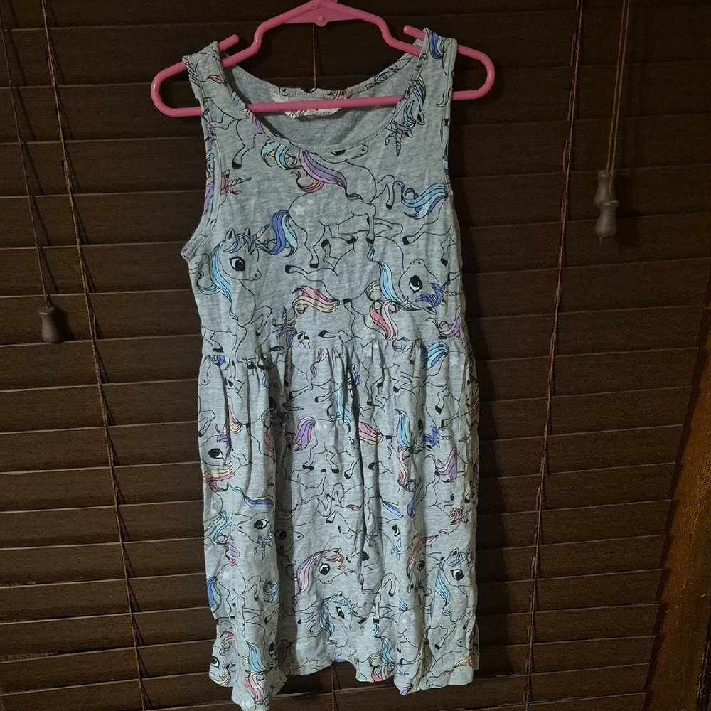 Unicorn Print Kids Dress - Gray